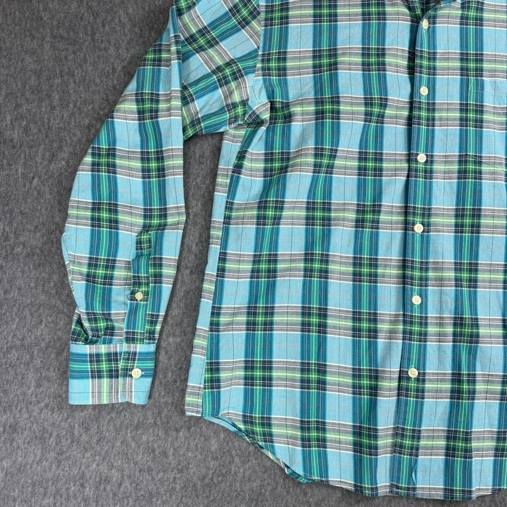 J.Crew Button Down Mens M Blue Summer Plaid Shirt Fit Cotton Long Sleeve